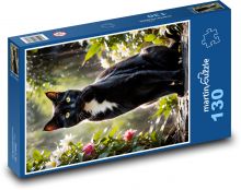 Schwarze Katze im Garten Puzzle 130 Teile - 28,7x20 cm