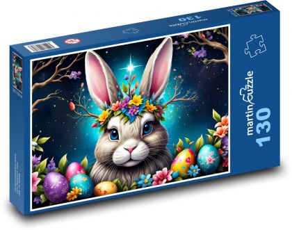 Velikonoční zajíček s vajíčkama - puzzle 130 dílků