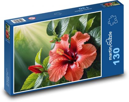 Blühender Hibiskus im Garten - Puzzle - 130 Teile