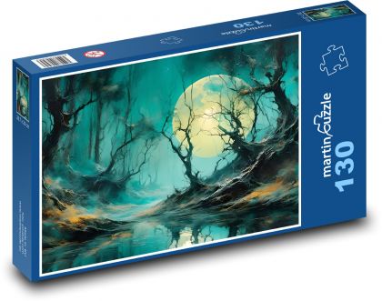 Úplněk nad řekou v lese - Puzzle 130 dílků, rozměr 28,7x20 cm
