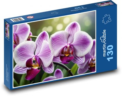 Fialové květy orchideje - Puzzle 130 dílků, rozměr 28,7x20 cm