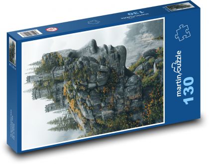 Ein Schloss, das auf einem Felsen im Gesicht steht - Puzzle - 130 Teile