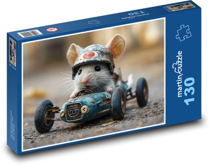 Myš jazdí v pretekárskom aute - Puzzle 130 dielikov, rozmer 28,7x20 cm 