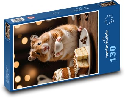 Chomik pije kawę - Puzzle 130 elementów, rozmiar 28,7x20 cm