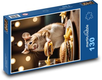 Mysz i cheeseburger - Puzzle 130 elementów, rozmiar 28,7x20 cm