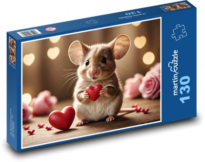 Zamilovaná myš se srdcem  - Puzzle 130 dílků, rozměr 28,7x20 cm