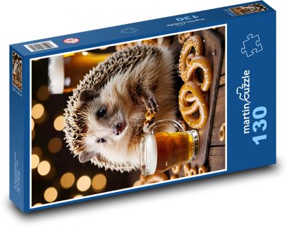 Jeż - precle i piwo - Puzzle 130 elementów, rozmiar 28,7x20 cm
