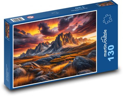 Západ slnka v krajine - Puzzle 130 dielikov, rozmer 28,7x20 cm 