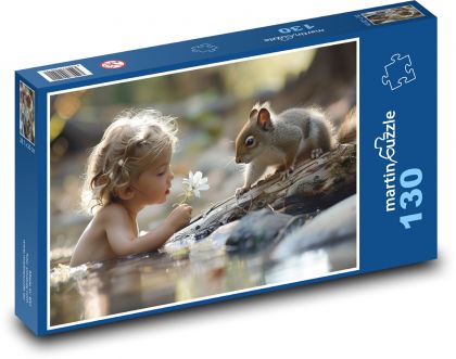 Bathing baby with squirrel - Puzzle 130 pieces, size 28.7x20 cm 