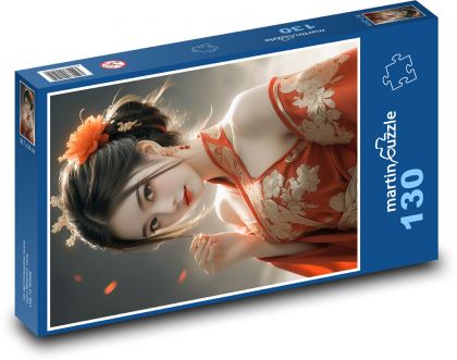 Chińska kobieta w stroju ludowym - Puzzle 130 elementów, rozmiar 28,7x20 cm
