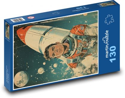 Astronaut s raketou - Puzzle 130 dielikov, rozmer 28,7x20 cm 