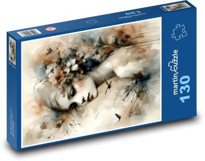 Girl with flowers - Puzzle 130 pieces, size 28.7x20 cm 