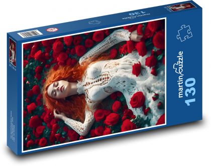 Žena ležící v růžích - puzzle 130 dílků