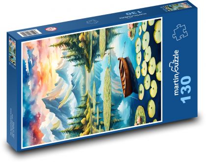 Boat on the lake - Puzzle 130 pieces, size 28.7x20 cm 