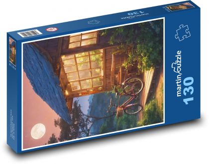 Kolo u chaty v noci - Puzzle 130 dílků, rozměr 28,7x20 cm