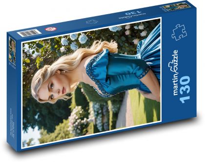 Žena v modrých šatech - puzzle 130 dílků