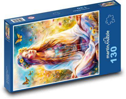 Hippie woman with butterflies - Puzzle 130 pieces, size 28.7x20 cm 