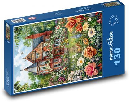 Záhrada pri dome - Puzzle 130 dielikov, rozmer 28,7x20 cm 