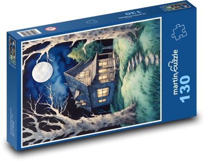 Chata v noci - Puzzle 130 dílků, rozměr 28,7x20 cm