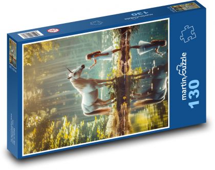 Mädchen mit einem weißen Pferd am See - Puzzle - 130 Teile