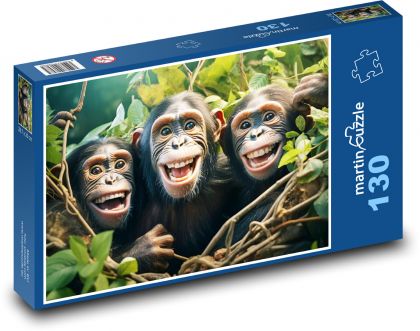 Lachende Affen - Schimpansen, Tiere - Puzzle - 130 Teile