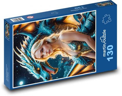Smok z kobietą na nocnym niebie - Puzzle 130 elementów, rozmiar 28,7x20 cm