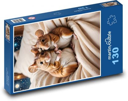 Myši - lôžko, hlodavce - Puzzle 130 dielikov, rozmer 28,7x20 cm 