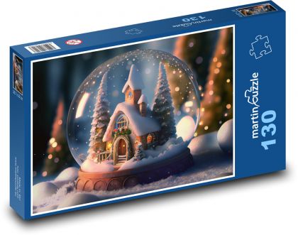 Sněhová koule - borovice, kostel - puzzle 130 dílků