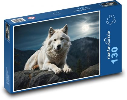 Albanischer Wolf - Nacht, Mond - Puzzle - 130 Teile