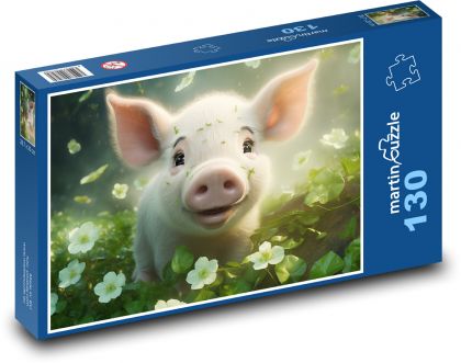 Świnia - kwiaty, prosię - Puzzle 130 elementów, rozmiar 28,7x20 cm