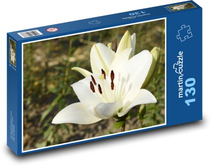 Biela ľalia kvetina - kvetina v záhrade, krásna kvetina - Puzzle 130 dielikov, rozmer 28,7x20 cm 