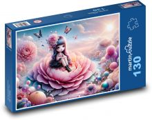 Kleines Mädchen auf einer blühenden Rose Puzzle 130 Teile - 28,7x20 cm