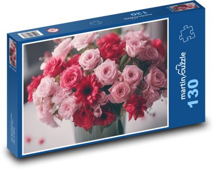 Růžové květiny k narozeninám - puzzle 130 dílků
