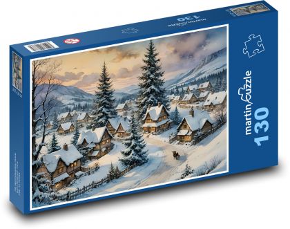 Winter time in a snowy village - Puzzle 130 pieces, size 28.7x20 cm 