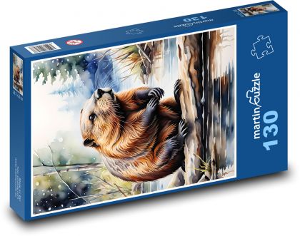 Bobr sedící u řeky - Puzzle 130 dílků, rozměr 28,7x20 cm
