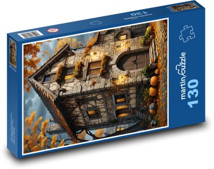 Dom w nocy jesienią - Puzzle 130 elementów, rozmiar 28,7x20 cm