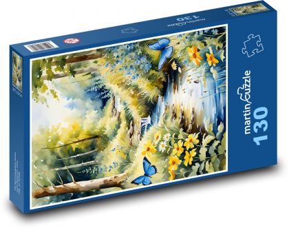 Lesná príroda s potokom - Puzzle 130 dielikov, rozmer 28,7x20 cm 