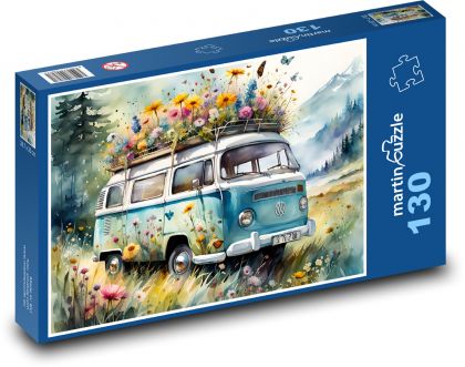 Doručenie hippie kvetov - Puzzle 130 dielikov, rozmer 28,7x20 cm 