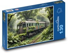 Zarostlý vlak v lese Puzzle 130 dílků - 28,7 x 20 cm