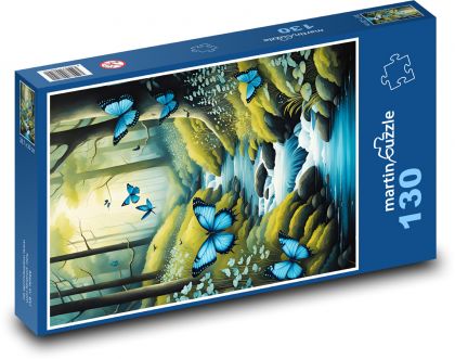 Blue butterflies in the forest - Puzzle 130 pieces, size 28.7x20 cm 