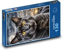 Black cat at night Puzzle 130 pieces - 28.7 x 20 cm 