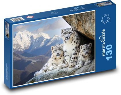 Rodina leopardů na horách - Puzzle 130 dílků, rozměr 28,7x20 cm
