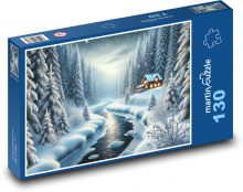 Zamrzlá řeka v lese Puzzle 130 dílků - 28,7 x 20 cm