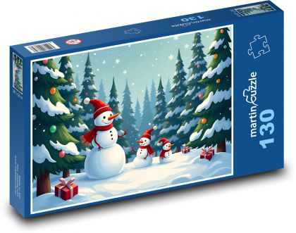Schneemänner im Weihnachtswald - Puzzle - 130 Teile