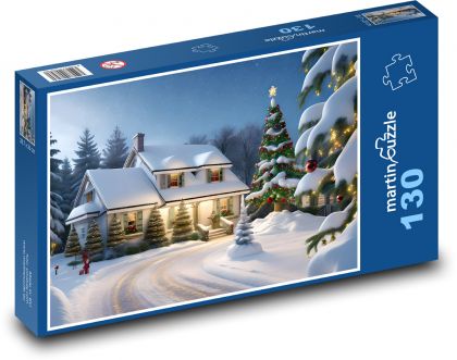 Dom v snehu - Puzzle 130 dielikov, rozmer 28,7x20 cm 