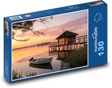 Loď na jezeře při západu slunce Puzzle 130 dílků - 28,7 x 20 cm
