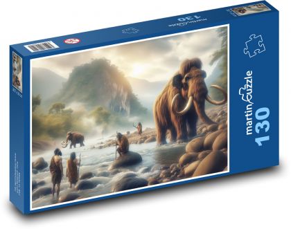 Prehistoryczny mamut - Puzzle 130 elementów, rozmiar 28,7x20 cm