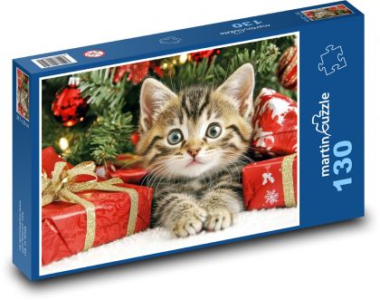 Kleine Katze mit Weihnachtsgeschenken - Puzzle - 130 Teile