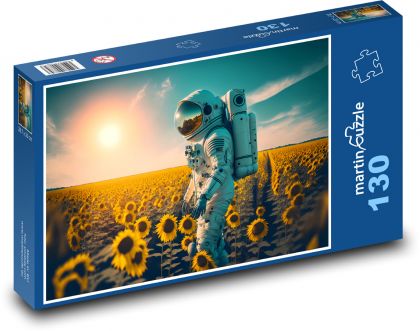 Astronaut v slnečnicovom poli - Puzzle 130 dielikov, rozmer 28,7x20 cm 