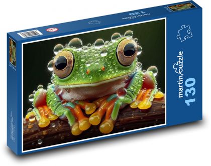 Grüner Frosch mit Wassertropfen - Puzzle - 130 Teile